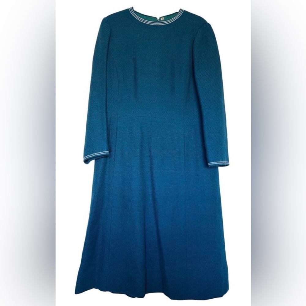Countess Ebba von Eckermann Swedish Wool Shift Dress Blue Size L Vintage